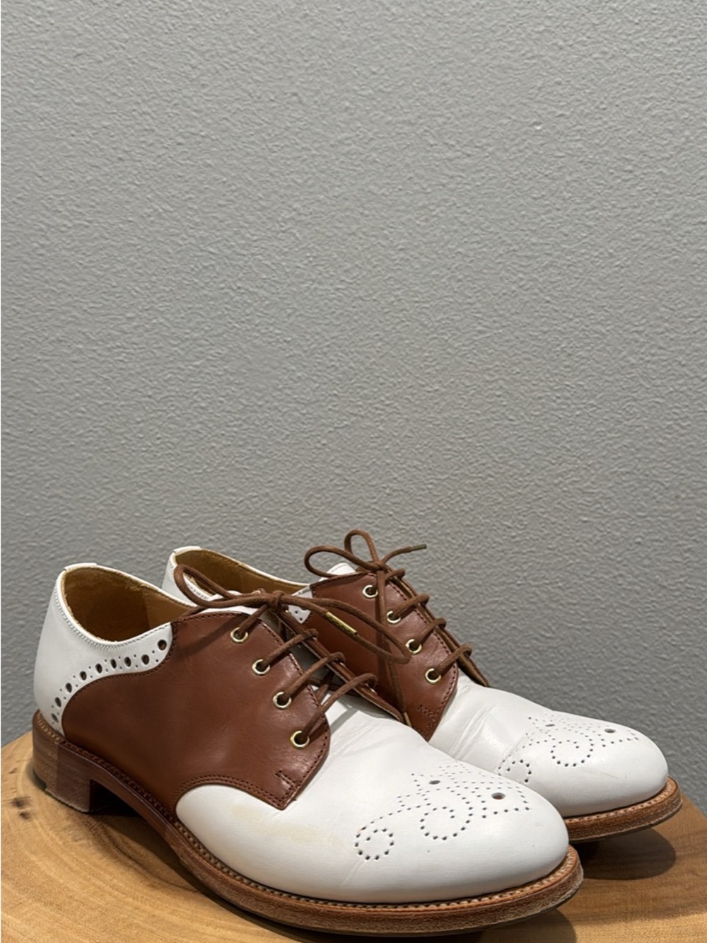 Two-Tone White & Brown Women's Brogue Loafers